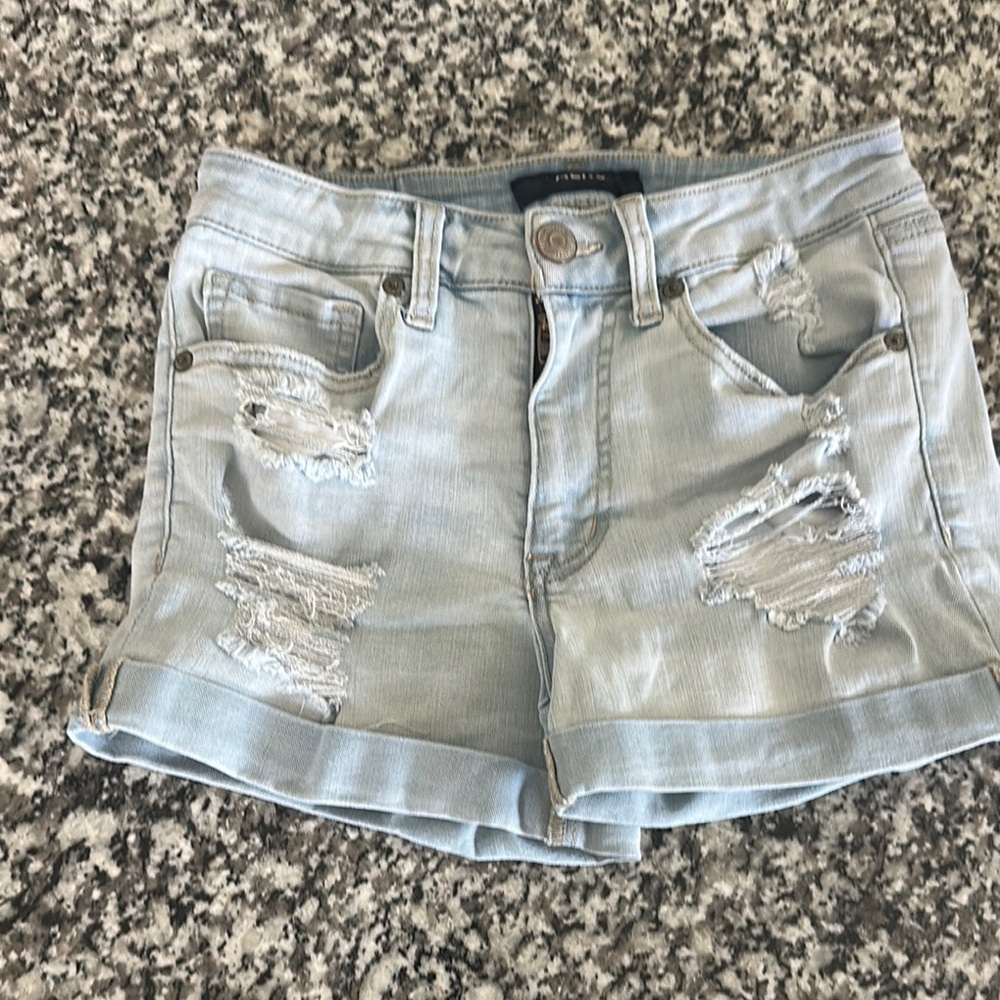 Light Blue high rise Distressed Denim Shorts